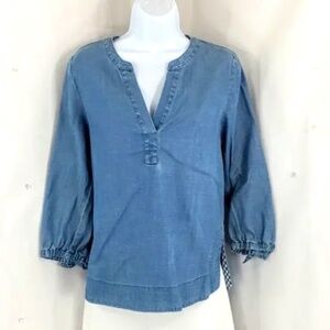 Vineyard Vines Womens Blouse Chambray Tie Sleeve Popover Top Size XS